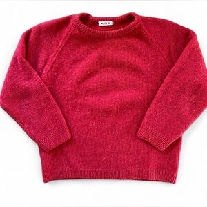 Red hand-knit pure wool pullover crew neck sweater